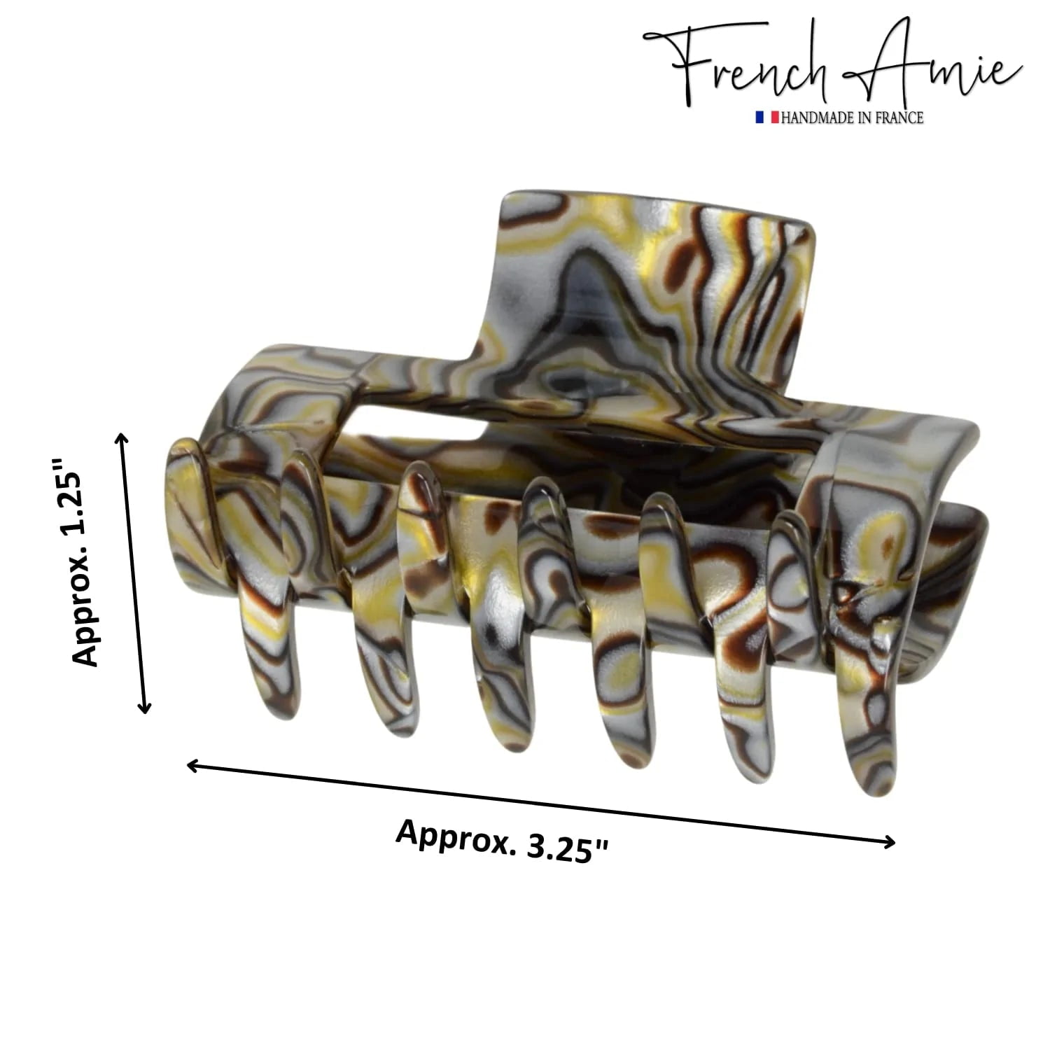 French Amie Geo Medium 3 1/4" Celluloid Handmade Jaw Hair Claw Clip for Women