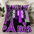 thumbnail image 2 of Homewish Cheetah Leopard Print Bed Sheets for Girl, Black Purple Eiffel Tower King Sheets, Stripes Abstract Sheet Set, Microfiber Bedroom Decor, 4-Piece, 2 of 7