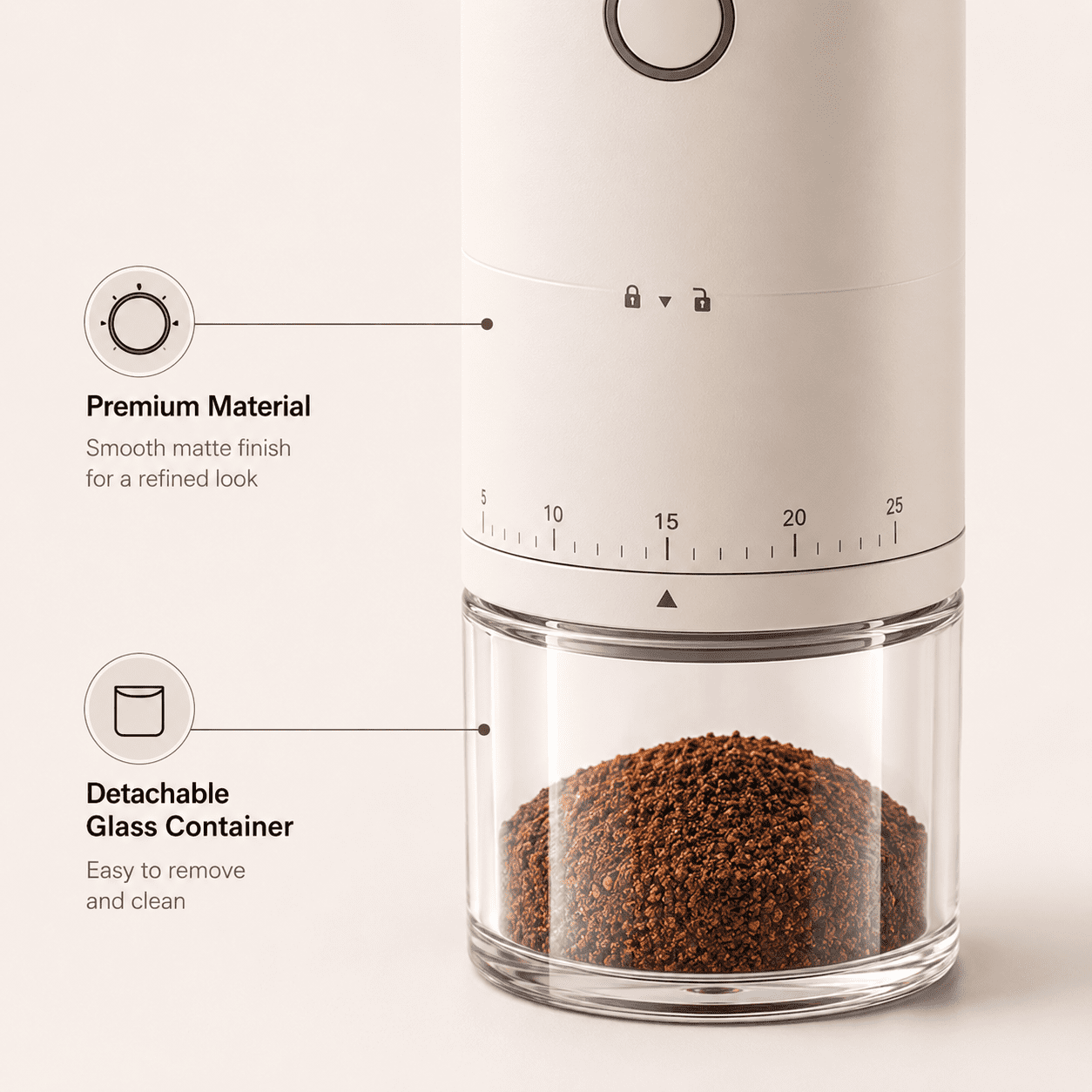 Portable Electric Coffee Grinder with 38 Adjustable Settings, USB Rechargeable Burr Mill with 1500mAh Battery, 304 Stainless Steel 25g Capacity Bean Grinder for Travel, Office and Camping