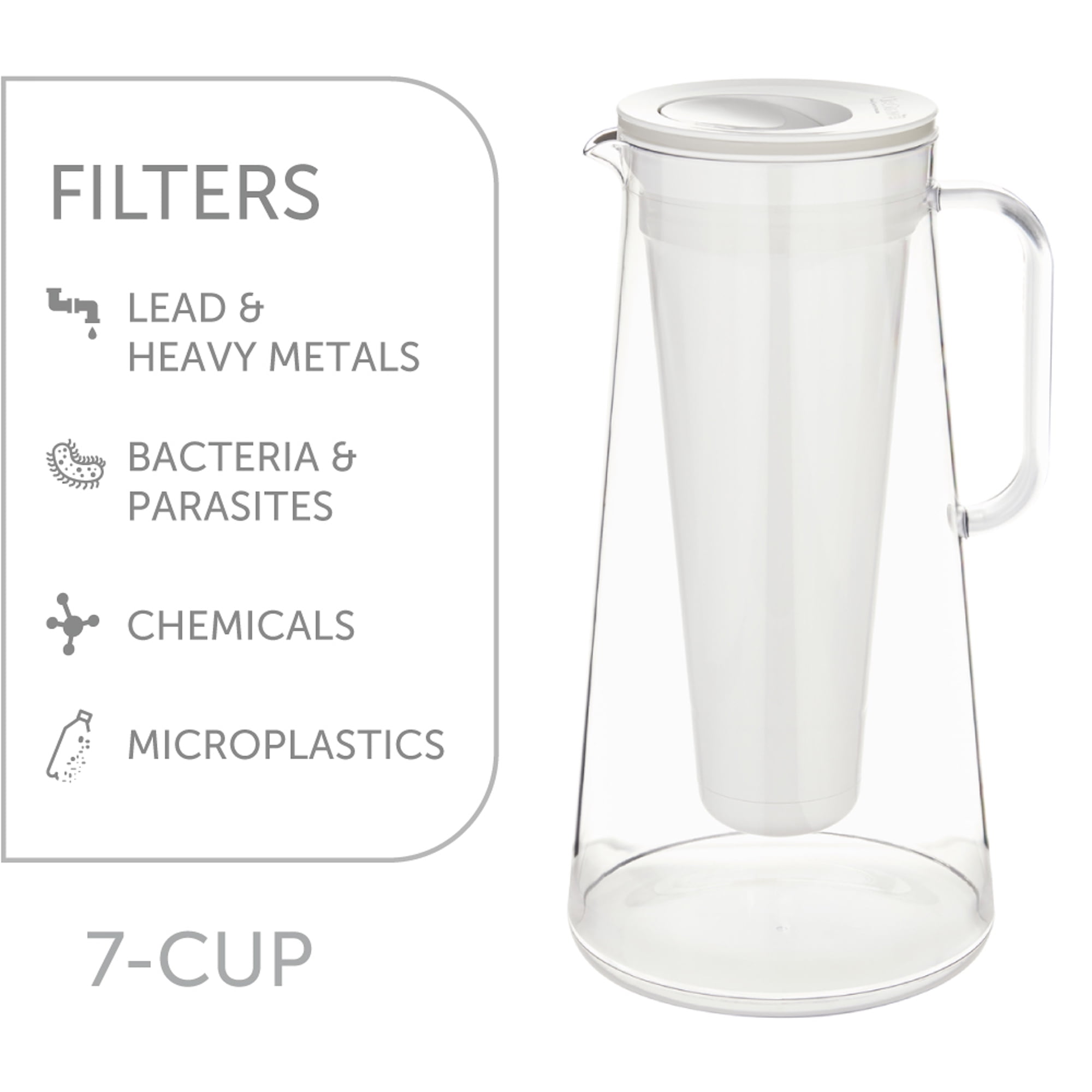 LifeStraw Home 7 Cup Water Filter Pitcher, Removes +30 Contaminants, White
