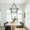 thumbnail image 3 of 2-Tier Chandelier Large Farmhouse Wagon Wheel Chandelier 20-Light Round Industrial Rustic Ceiling Pendant Lighting Fixture for Living Room, Dining Room,Kitchen Island, Foyer (Black), 3 of 10