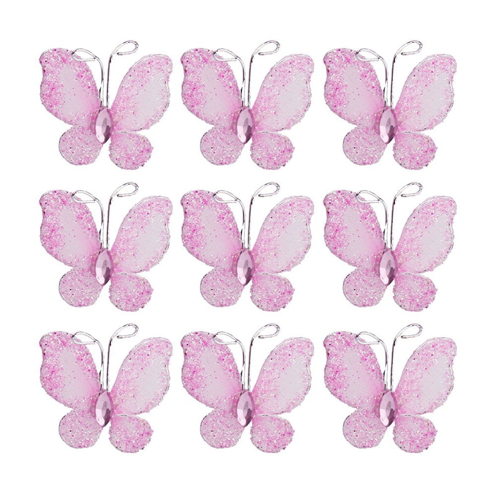 Assorted Shaded Pack Of 12 Mesh Gem /& Glittered Clip On Decorative Butterflies