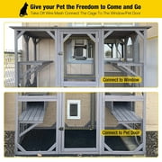 Aivituvin 71.1L Large Outdoor Cat Catio, Walk-In Wooden Cat Enclosure with 7 Platforms, 2 Resting Houses and Weather-Resistant Roof