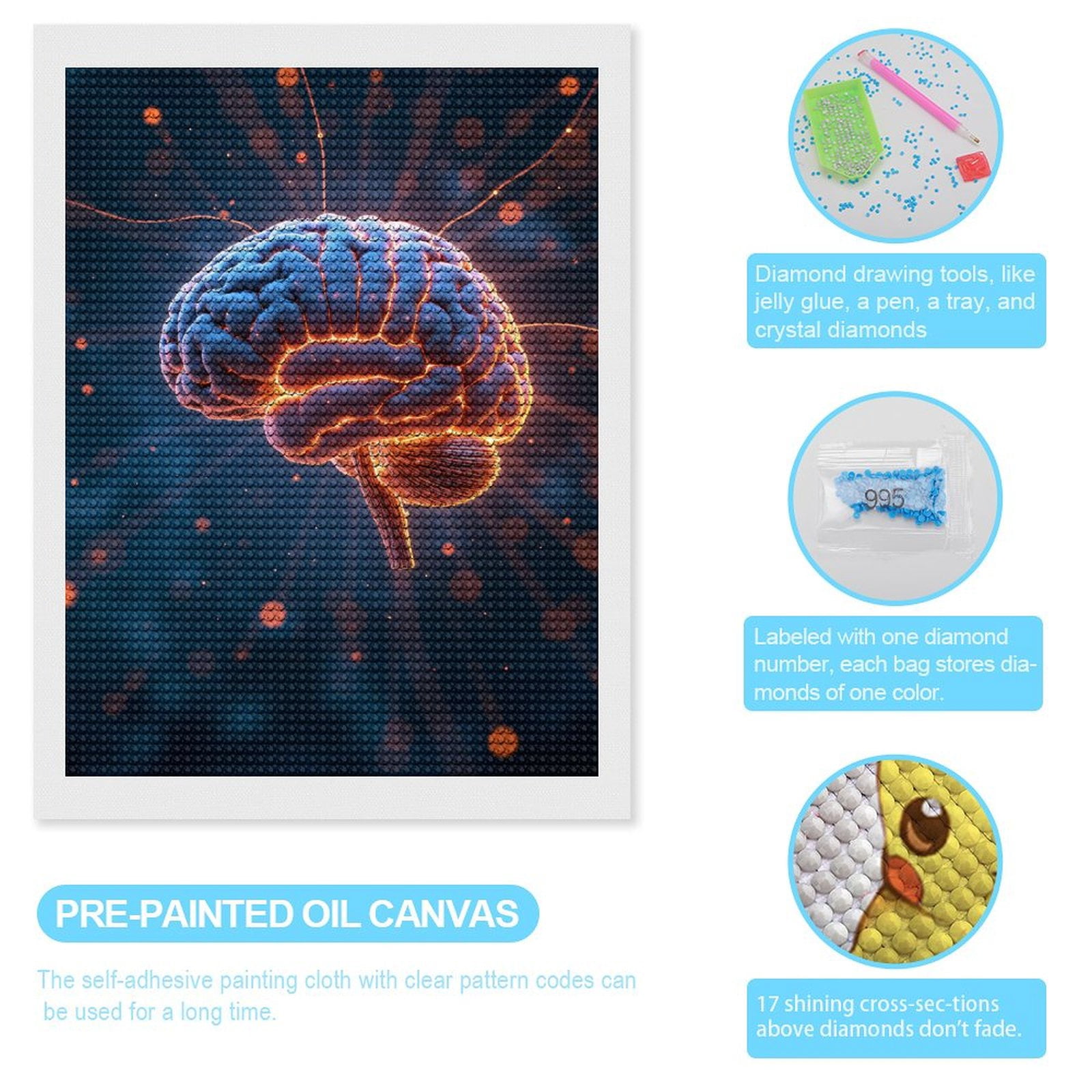 Diamond Art Kits for Adults, Neural Network Glowing Brain Art 5D Diamond Painting Kits for Adults Beginners, DIY Full Drill Diamond Painting, Gem Art and Crafts 12x16