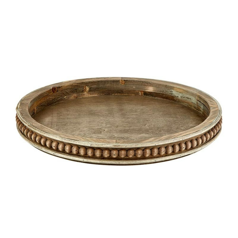 2" Brown Round Wooden Beaded Tray