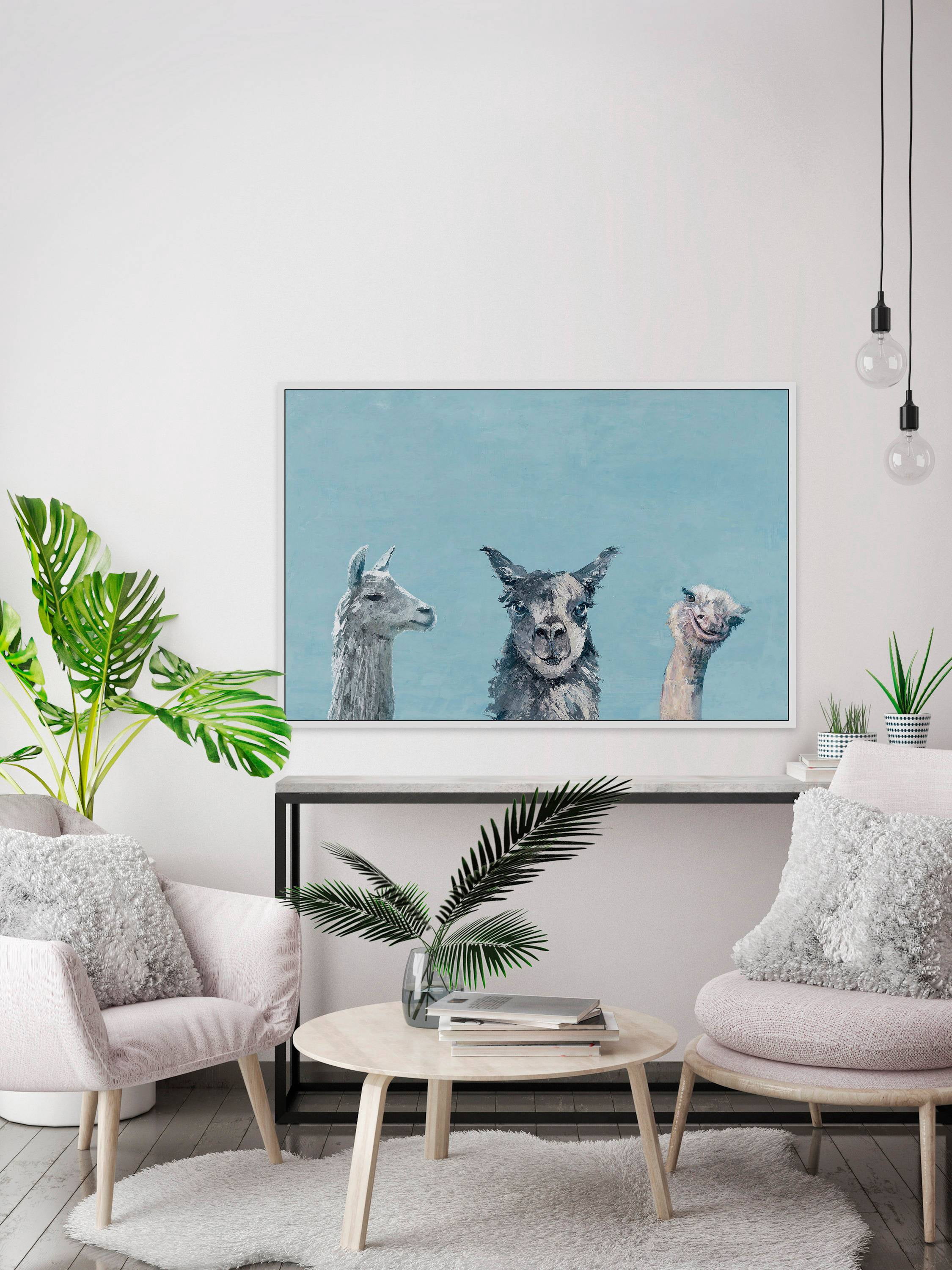 Llama and Ostrich Groove Floater Framed Painting Print on Canvas