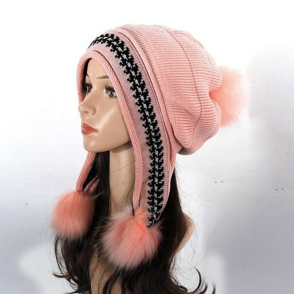 Women Fashion Keep Warm Winter Hats Knitted Wool Hemming Hat With Hair Dog Trapper Hat Mens Trooper Hat Cape Cod Winter Hat Goofy Hat Fuzzy Winter Hats Trapper Hat Thermal Retention Hat Hat Warm