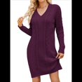thumbnail image 1 of Vestidos Tipo Suéter Holgados de Otoño con Cuello en V, Larga y por Encima de la Rodilla para Mujer. Rojo Púrpura XXL, 1 of 7