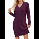 thumbnail image 1 of Vestidos Tipo Suéter Holgados de Otoño con Cuello en V, Larga y por Encima de la Rodilla para Mujer. Rojo Púrpura S, 1 of 7