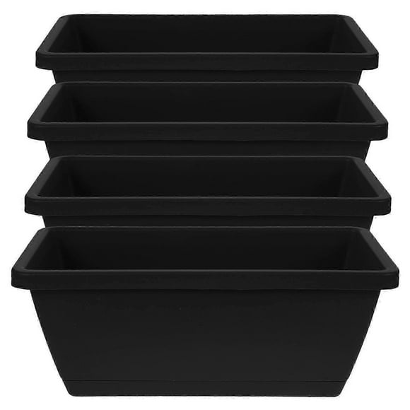 4pcs Balcony Flower Boxes Rectangular Planters with Trays Plastic Vegetable Planters Window Box Planter