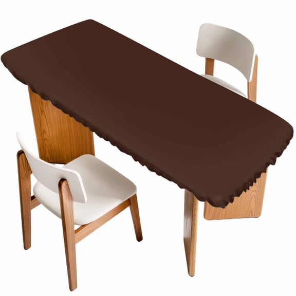 Brown Pure Color Table Cloths for 8 Foot Rectangle Tables, Aesthetics Contemporary Luxury Patio Waterproof Elastic Fitted Tablecloths, Washable Rectangular Table Cover for Camping