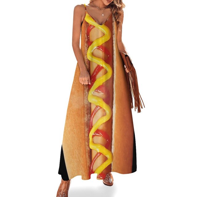 Vestido sin mangas con estampado de perritos calientes divertidos vestidos de mujer vestidos de cóctel de lujo