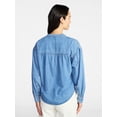 thumbnail image 4 of Time and Tru Women's Popover Denim Top with Long Sleeves, Sizes XS-XXXL, 4 of 6