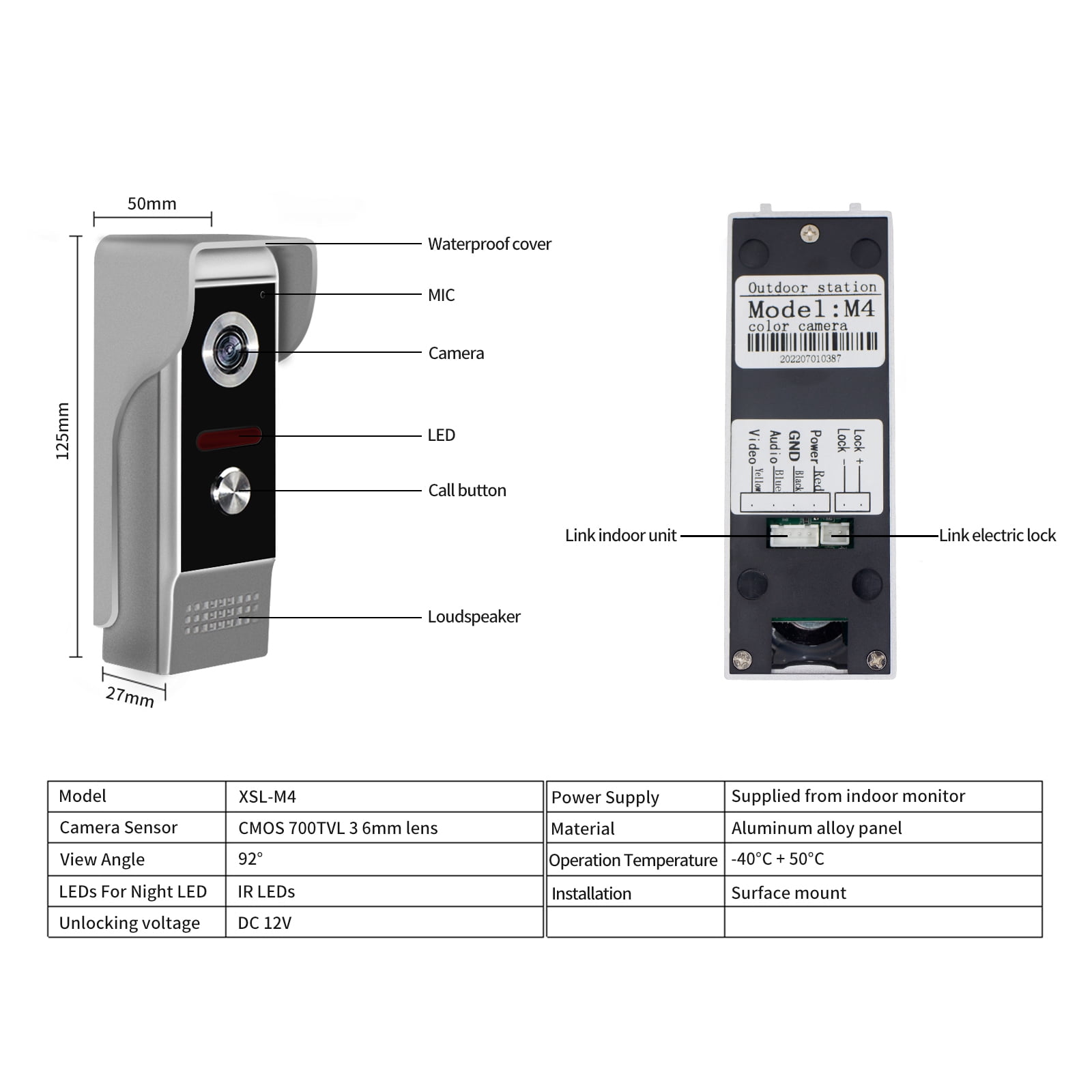 7'' Color Wired Video Door Phone Intercom System for Home Indoor Monitor Outdoor Camera Video Doorbell Intercom IR Night Vision Two-Way Audio