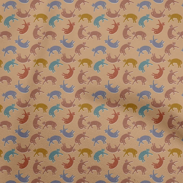 oneOone Polyester Spandex Brown Fabric Animal Cat Fabric For Sewing Printed Craft Fabric By The Yard 56 Inch Wide