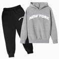 thumbnail image 2 of Young Boys Clothes Long Sleeve Hooded Pullover Solid Color Sweatshirt With Pockets + Pants 2pcs Fall Winter Outfit Set for 3-14 Years Boy,Dark Gray,7-8 Years, 2 of 4