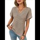thumbnail image 2 of Blusas Elegantes e Informales de Corta para Mujer, Modernas, de Verano, con Cuello en V, Holgadas y A Rayas. Color Café S, 2 of 9