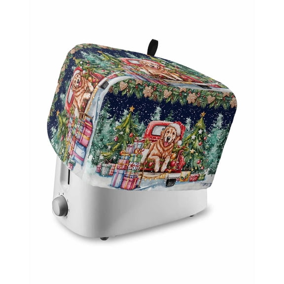 Fsddascl Christmas Small Toaster Cover 2 Slice, Kitchen Appliance Covers, Winter Xmas Tree Gingerbread Dogs Red Truck Blue Toaster Oven Cover with Loop, Bread Machine Cover Dust Cover Protection