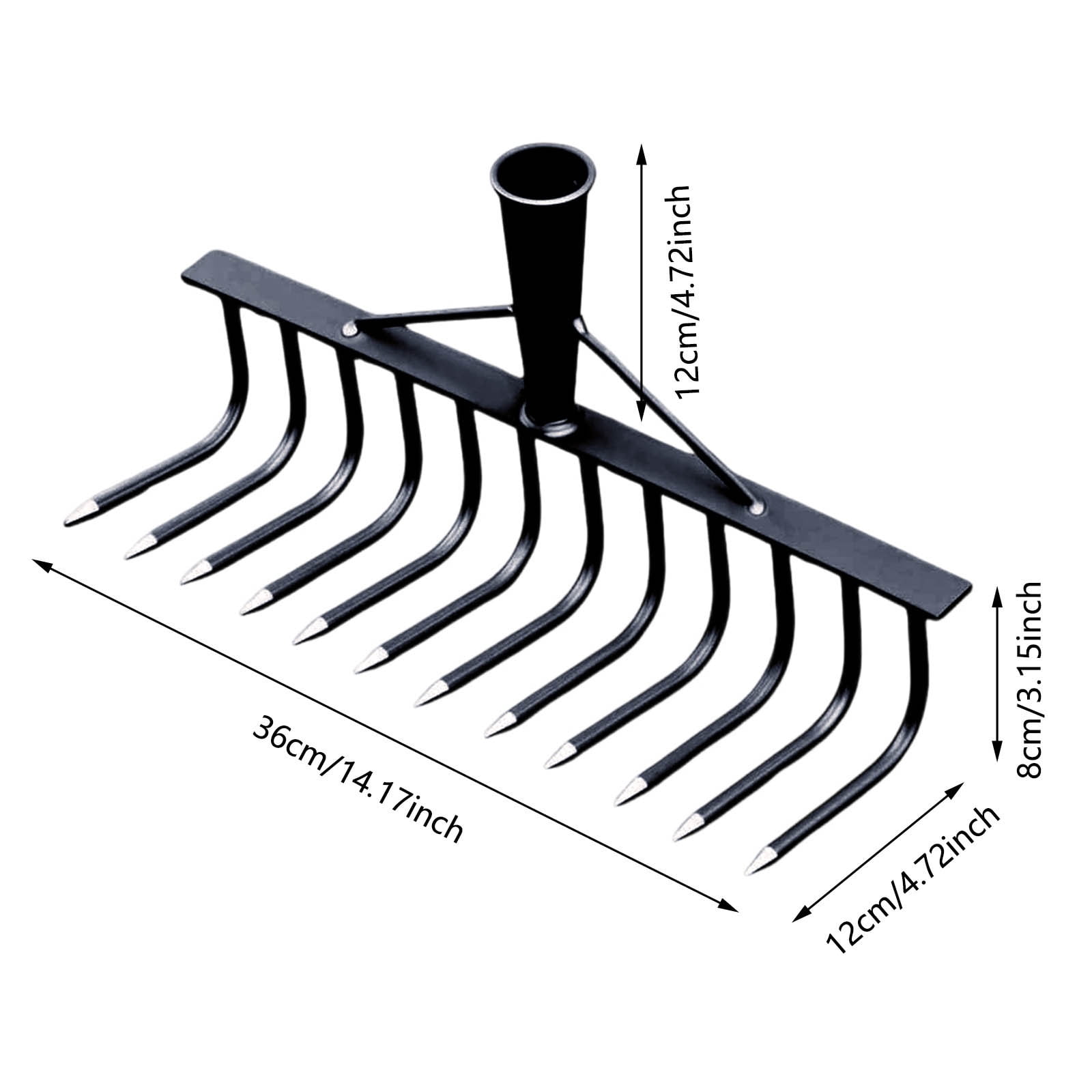 Eqslft Rake Head Replacement,Heavy Duty Metal Grass Rake Lawn Tool with 12 Tines for Garden and Yard Leaf Removal,Sturdy Steel Garden Rake Suitable for Landscaping and Lawn Care