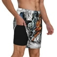 thumbnail image 2 of Sigee Four Running Horses Print Mens Swim Trunks with Compression Liner Quick Dry Swim Stretch Beach Shorts with Pockets,S-3XL, 2 of 7