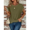 thumbnail image 2 of QINCAO Womens Tops Waffle Knit Twist Front Rolled-Up Sleeves Casual Loose Shirts S-XXL, 2 of 4