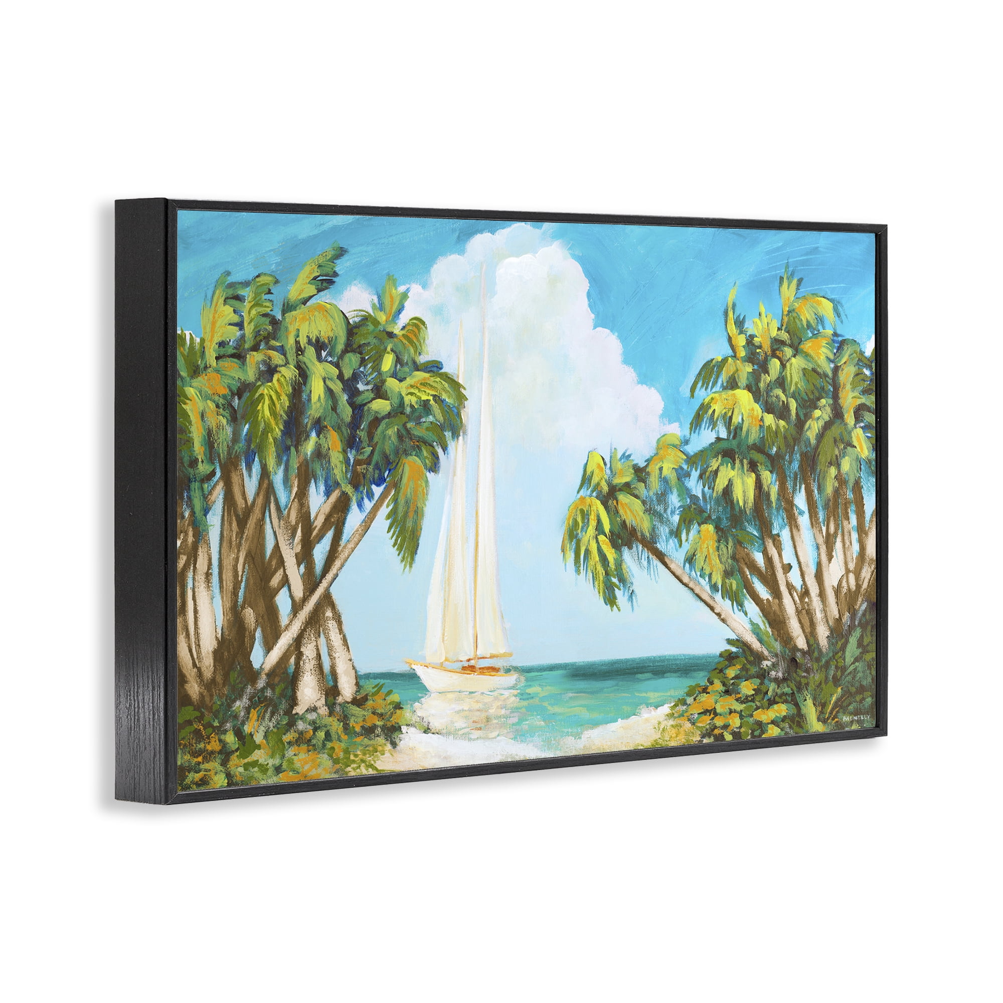 Stupell Industries Sailboat Among Palms Black Framed Giclee Art, design by Dan Meneely