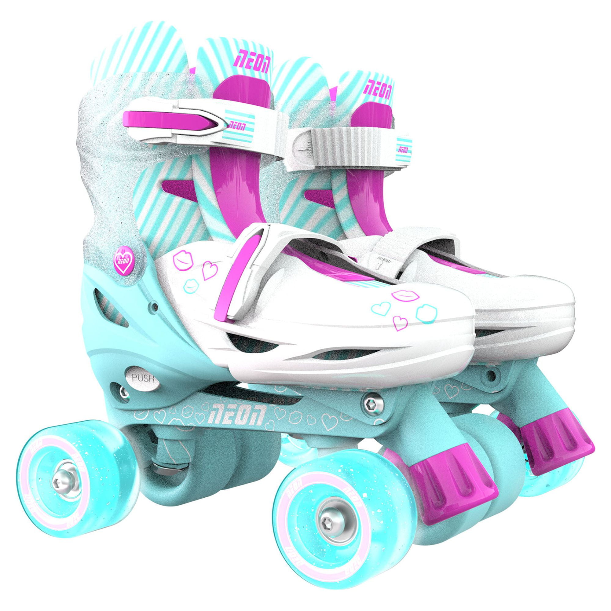 Yvolution Neon Roller Skates 2 in 1 Inline Skates and Quad - Girls and Boys Kids Skates, Size 3-6 Adjustable, Green and Pink