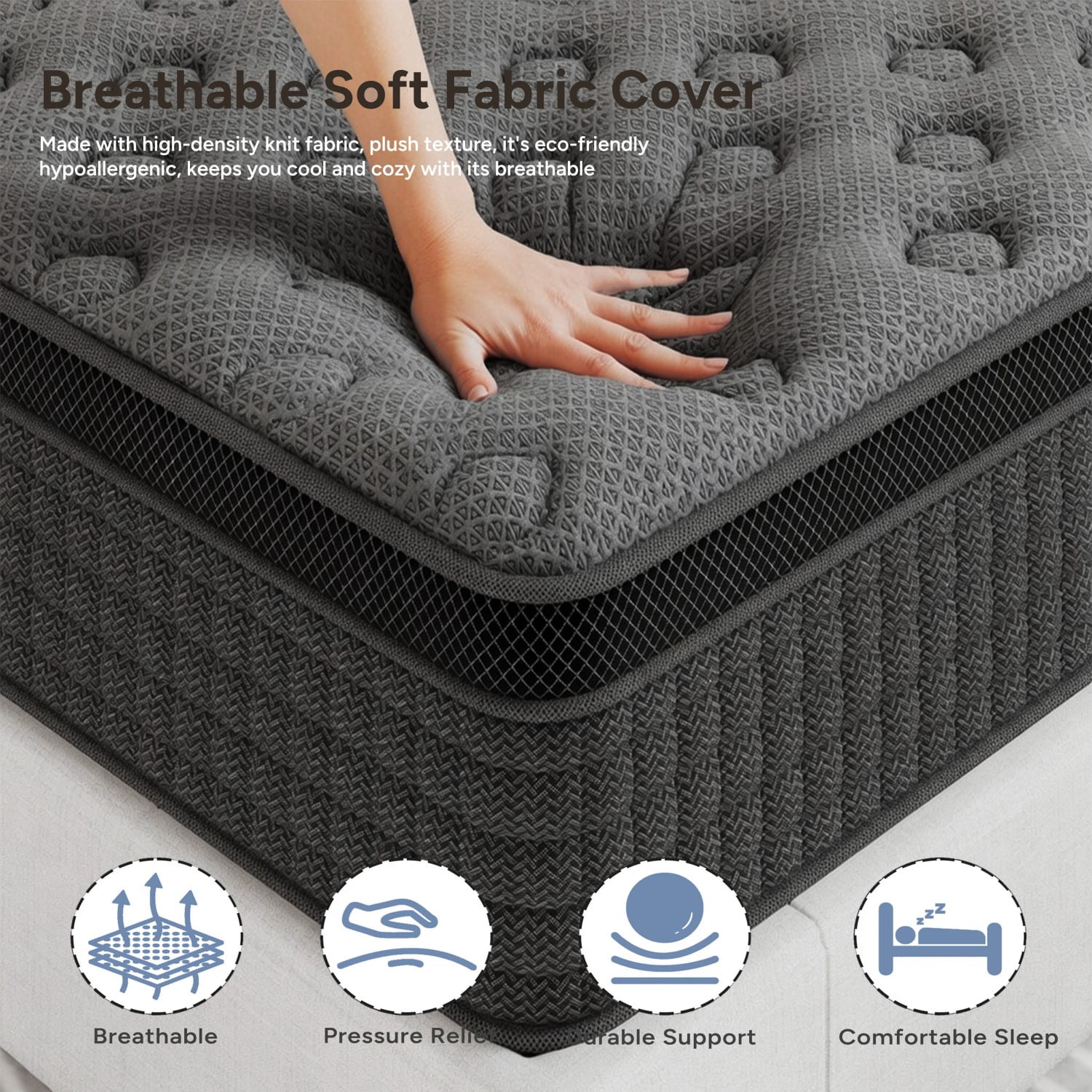 Feymoka 14 Inch Hybrid Mattress Full, Double Layer Spring System, Medium Firm Support with Breathable Polyester Knit Top, Motion Isolation for Noise-Free Sleep