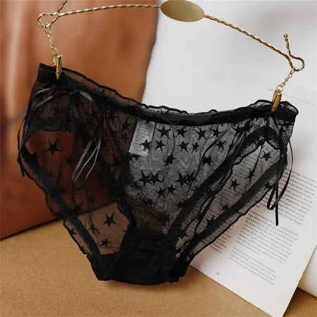 Aayomet Underwear for Women Womens Love Lace Panties Summer Thin Japanese Girls Mid Waist Pure Cotton Inner Crotch Black L