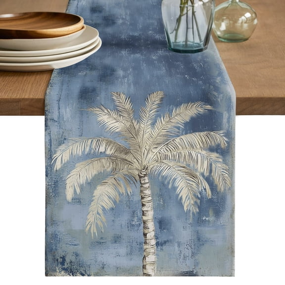 Table Runners 90 Inches Long Dress Scarves, Blue Palm Trees Tropical Farmhouse Coffee/Dining/Kitchen Table Decor Table Runner for Living Room, Summer Coastal Seaside Retro 13x90 Inch