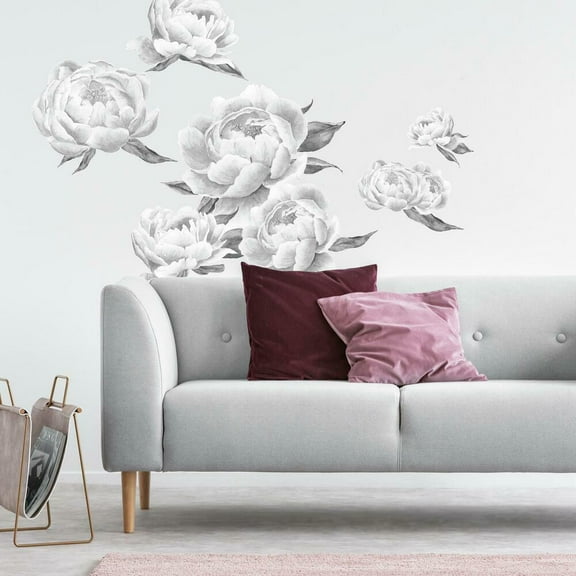 Black Peonies Peel and Stick Giant Wall Decals