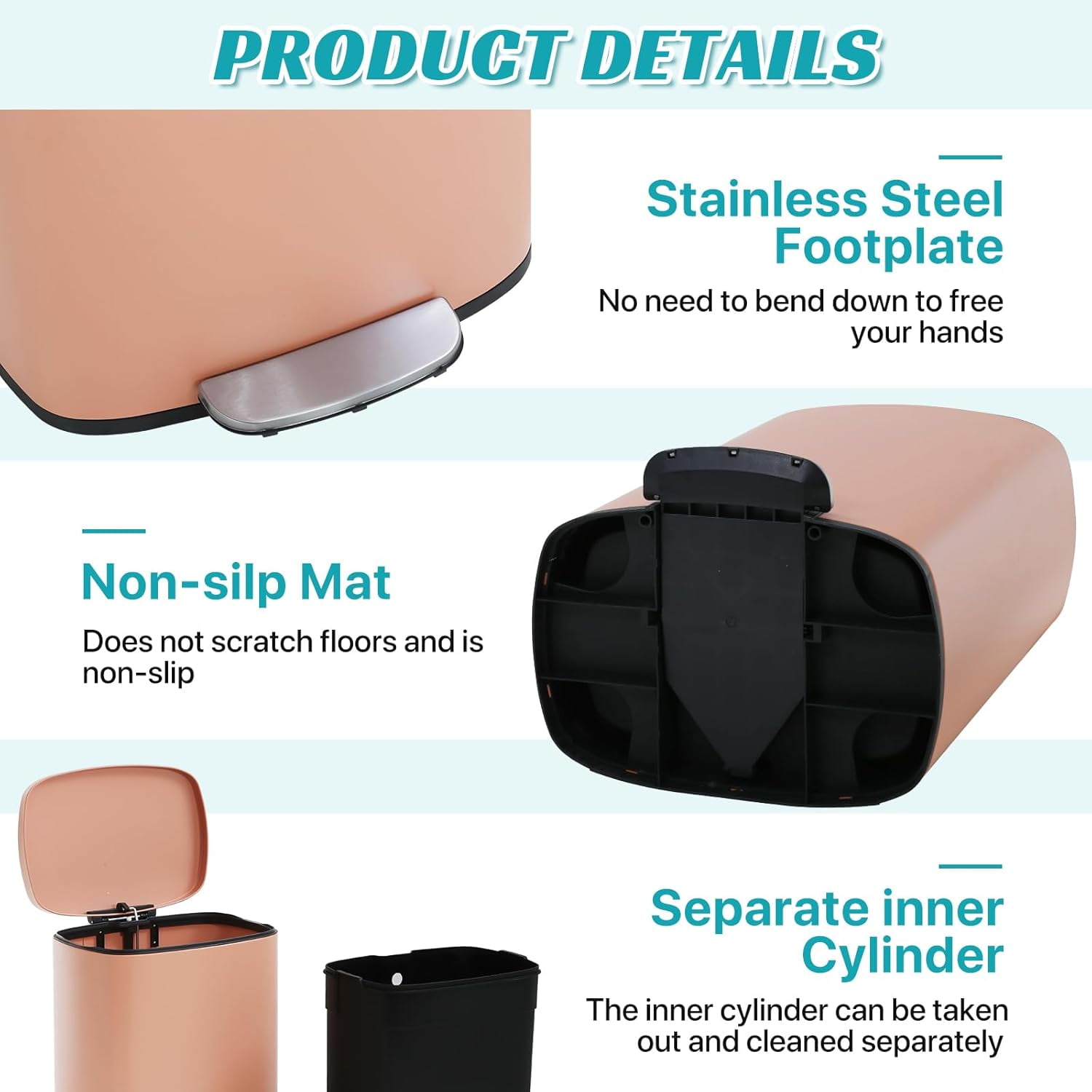 13 Gallon Kitchen Trash Can with Lid, Garbage Can with Foot Pedal and Inner Bucket, Fingerprint Resistant Stainless Steel Step Up Trash Can for Household and Kitchen Trash Recycling (Pink)