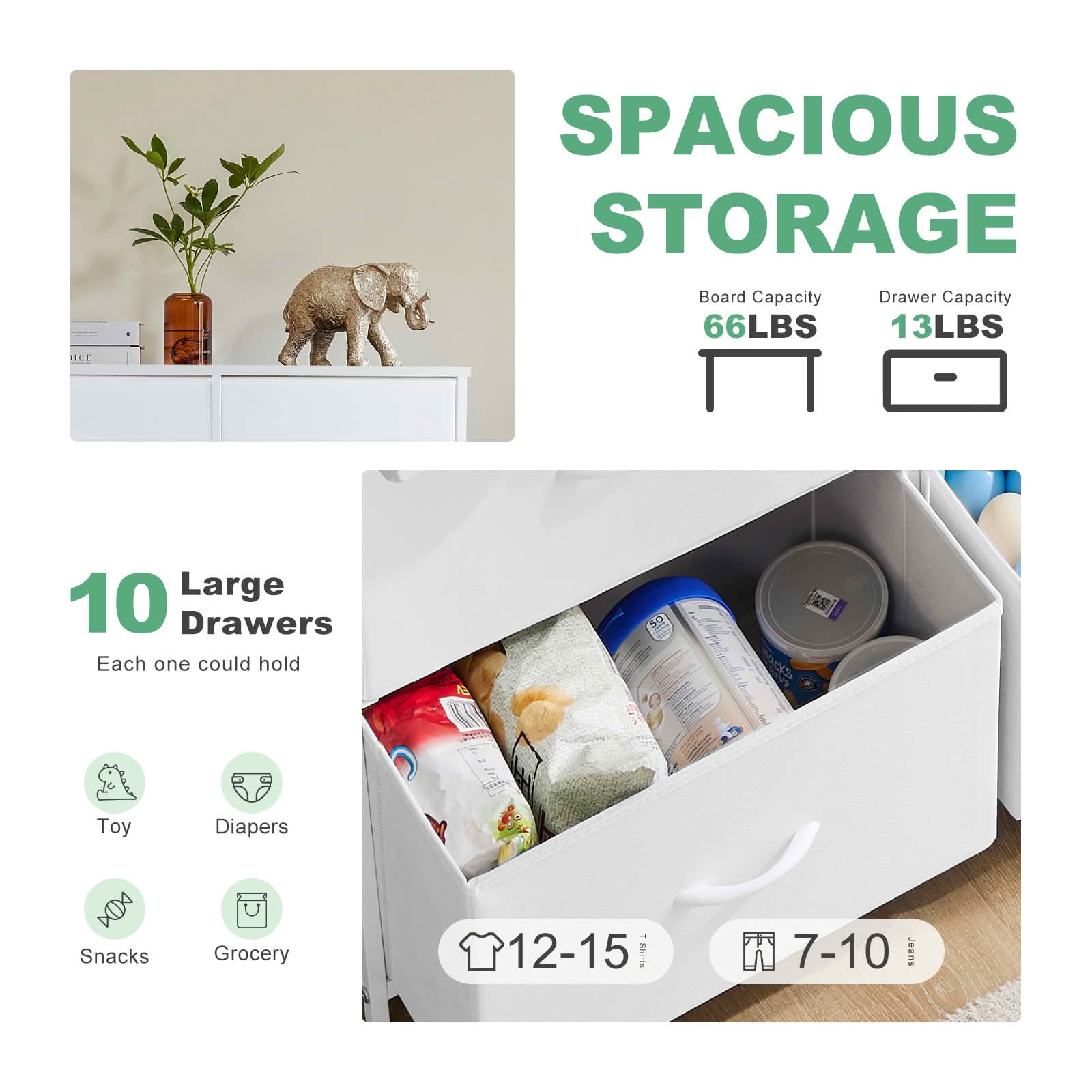 MAYEERTY 10-Drawer Tall Fabric Storage Tower Dresser with Wooden Top, Steel Frame Organizer Cabinet for Nursery Bedroom Closet Entryway