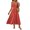 Orange-Red, variant on Women's V Neck Wide Strap Midi Cami Dress with Tied Ruched Look 100% Polyester Lightweight Easy Care Everyday Wear