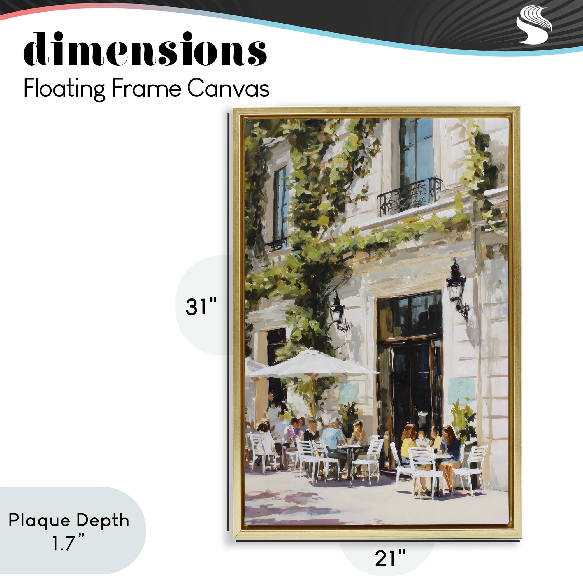 Stupell Industries Streetside Cafe Terrace with Ivy Gold Framed Floater Canvas Wall Art, design by Petal Prints Design