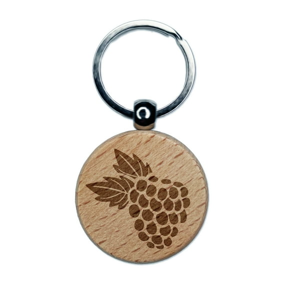 Raspberry Blackberry Fruit Round Keychain Charm Tag - Engraved Wood