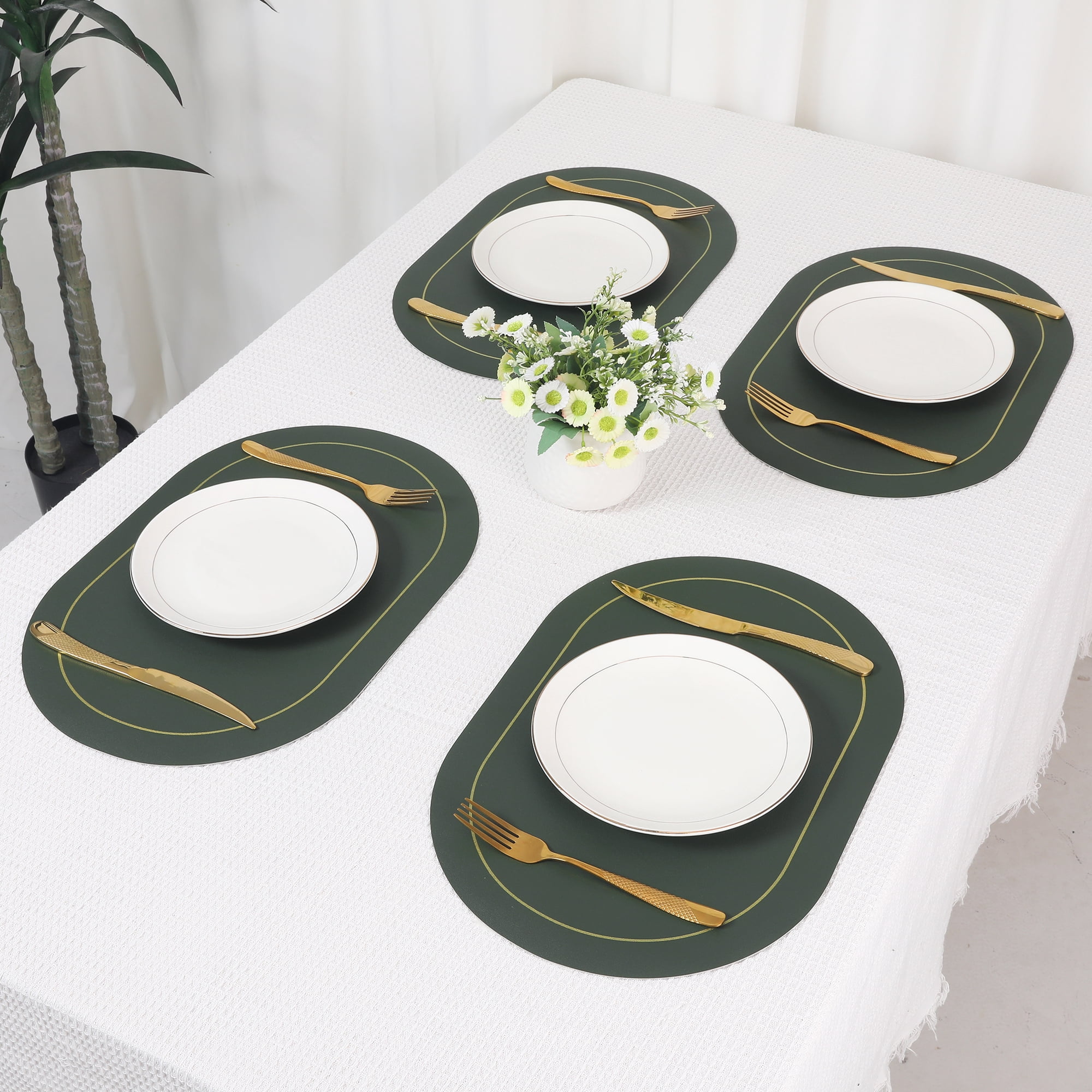 Unique Bargains Faux Leather Placemats for Kitchen Washable Table Placemats 6pk Green Gray