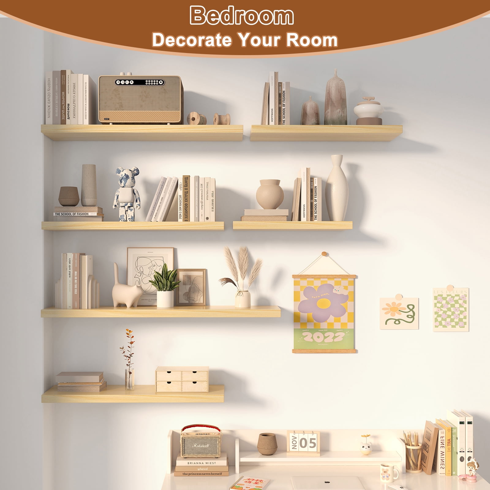 Dumekko 12 Inch Deep Floating Shelves for Wall, 40" W x 12" D x 1.2" H 1 Pack Floating Shelves Large Storage Space Wall Mount Shelf for Living Room, Kitchen, Bathroom, Oak