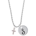 thumbnail image 1 of Delight Jewelry Silvertone Small AB Crystal Cross Silvertone Script Initial Disc - S - Charm Necklace, 20"+3", 1 of 4
