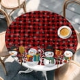 thumbnail image 2 of Red Buffalo Plaid Snowman Round Tablecloth, Fitted Table Cover with Elastic for 36"-44" Round Tables, Christmas Winter Snowflake Xmas Table Cloth Outdoor Indoor Dinning Party Waterproof Tablecloths, 2 of 7