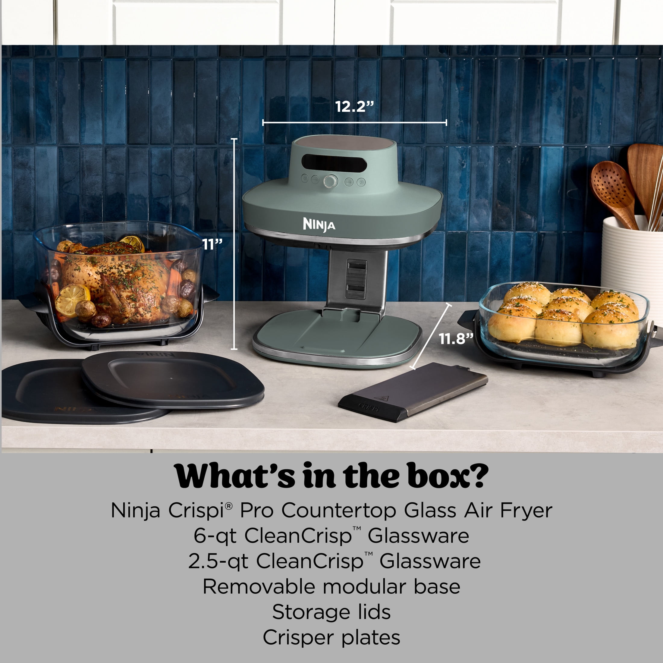 Ninja Crispi Pro Glass Air Fryer 6-Qt & 2.5-Qt, 6-in-1, Air Fry, Bake, Dehydrate, Dishwasher Safe, AS101DG Gray