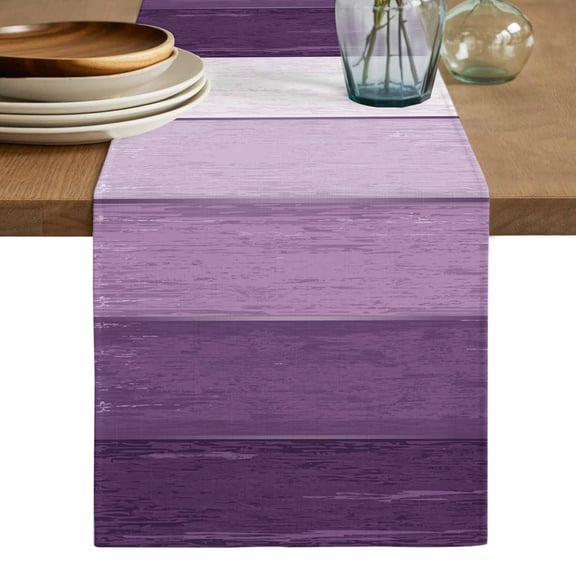 Purple Ombre Table Runner, Farmhouse Vintage Wooden Striped Washable Cotton Linen Table Runners 60 Inches Long, Dresser Scarf Runner for Coffee/TV Stands/Kitchen/Cabinets 13''x60''