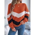 thumbnail image 3 of Womens Sweater Pullover Casual Long Sleeve Crewneck Color Block Pullover Knit Sweater for Women Orange Color S, 3 of 8