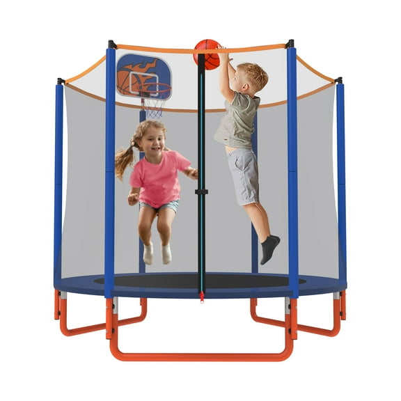 CITYLE Trampoline for Kids, No Gap Design 600LBS 66'' 5.5FT Toddler Trampoline Indoor Outdoor with Basketball Hoop, Mini Small Trampoline with Enclosure, Christmas Gifts for Toddlers, Boys & Girls