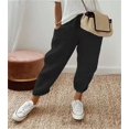 thumbnail image 1 of Spring Summer Cotton Linen Pants Women‘s Solid Elastic High Wasit Lace Up Pockets trouser Ladies Loose-fitting Nine Points Pants, 1 of 7