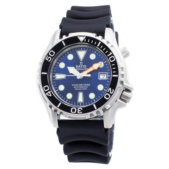 Ratio 1066KE20-33VA-BLU FreeDiver Hélium Sécuritaire 1000 m Acier Inoxydable Automatique Montre pour Homme, Bleu