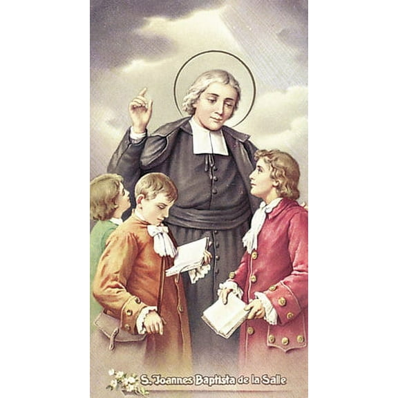 St John Baptist De La Salle Paper Catholic Prayer Holy Card with Blank Back, Pack of 100