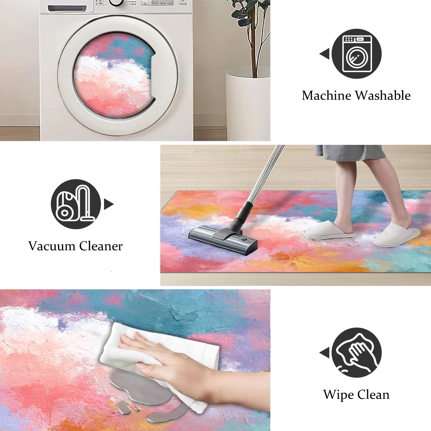 3 Piece Kitchen Rug Set, Non-Slip And Washable, Abstract Pattern Kitchen Hallway Rug, Soft And Comfortable, Suitable For Sinks, Floors, Entrances, Hallways and Bathrooms