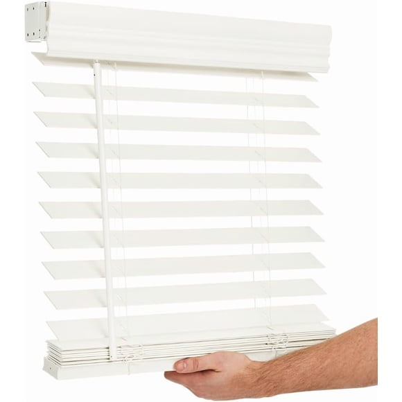LOTUS & WINDOWARE Cordless 2-inchFaux Wood Blind 26" Wide x 60" Long,(Soft White-Antique White),Smooth, Room Darkening, Horizontal Blinds for Living Room, Bedroom, Interior Door Windows - 26 x 60,Sof
