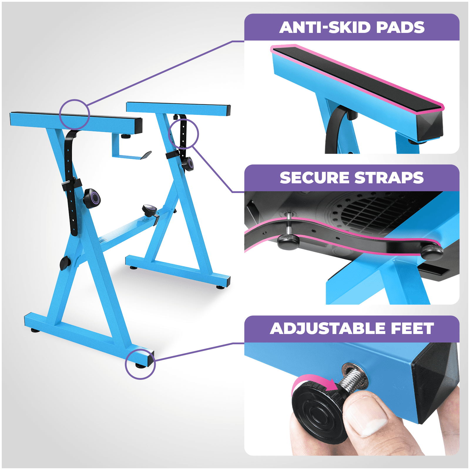 Liquid Stands Piano Keyboard Stand and Bench Set - Portable Heavy Duty Digital Piano Stand for 54-88 Key Electric Pianos & Adjustable Piano Bench, Chair, Stool - Blue Keyboard Music Stand and Seat